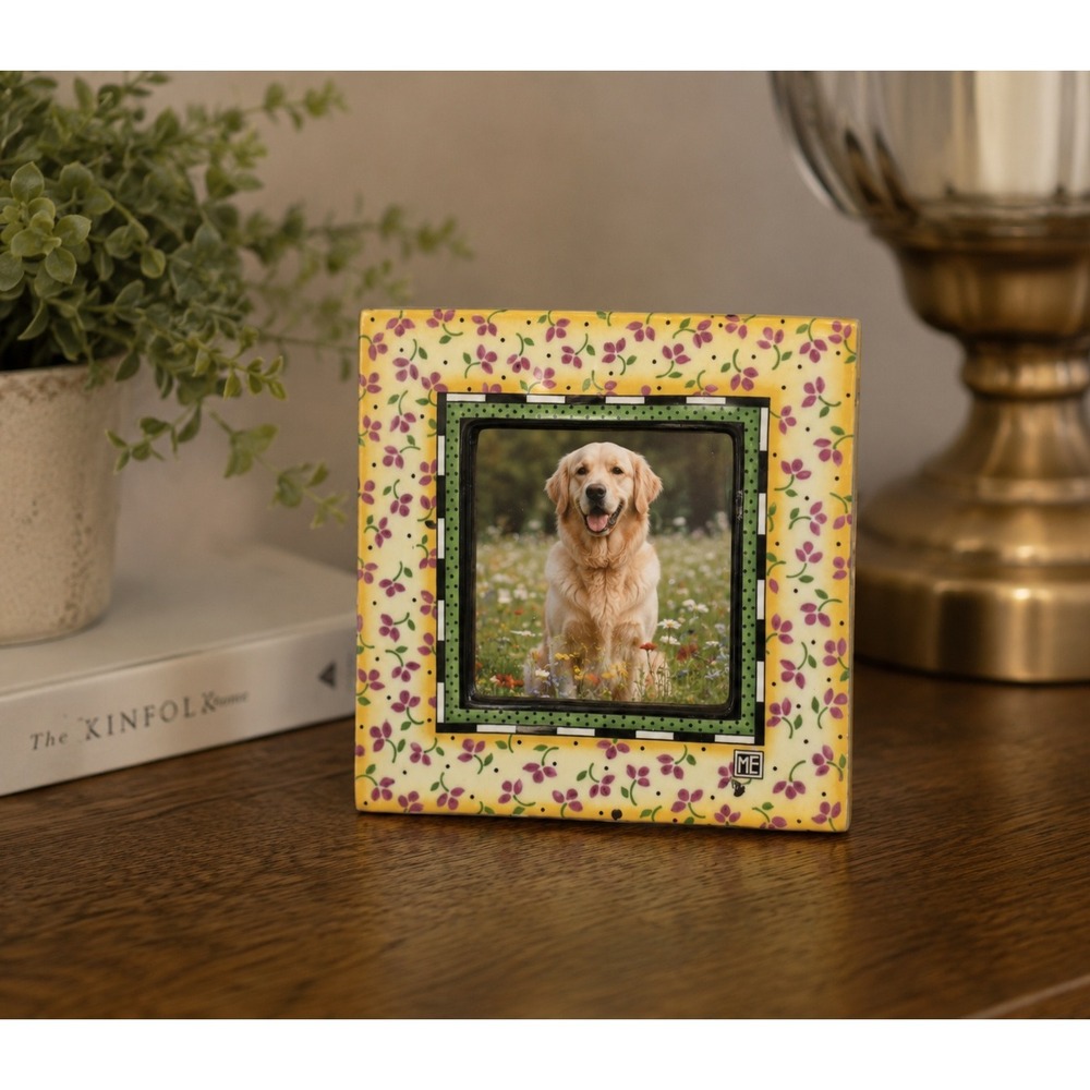 Vtg Mary Engelbreit Charpente Frame Yellow Pink Floral 1996 Ceramic